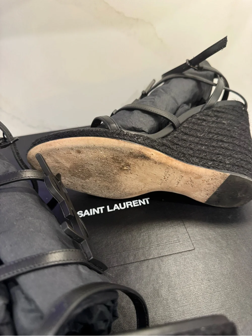 Yves Saint Laurent Black Logo Espadrille Sandals